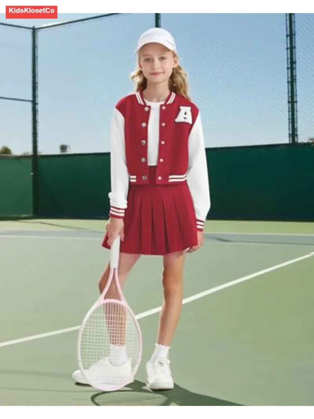 Girls 2 Piece Pleated Skirt Set Long Sleeve Sweatshirt with Buckle